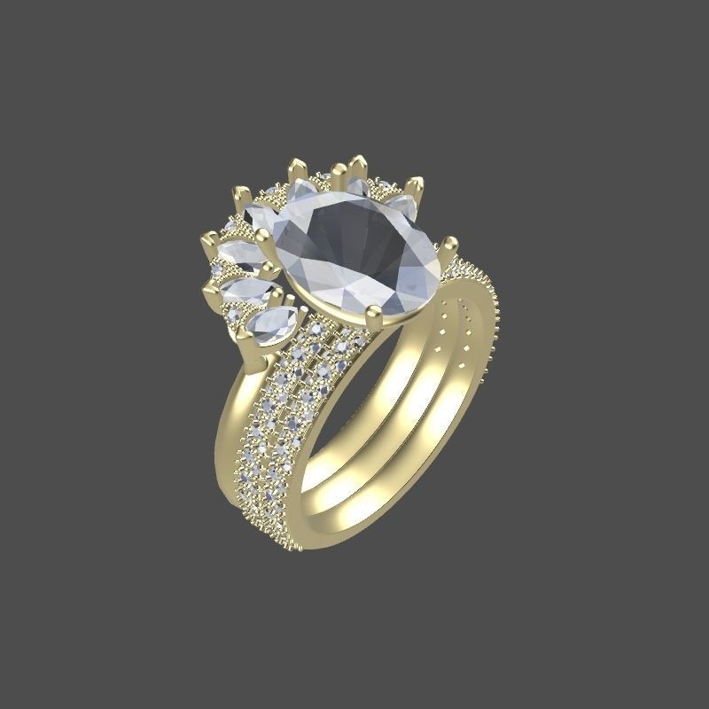 Solitaire ring with 3 band set in 17 US sizes 3D print model_15