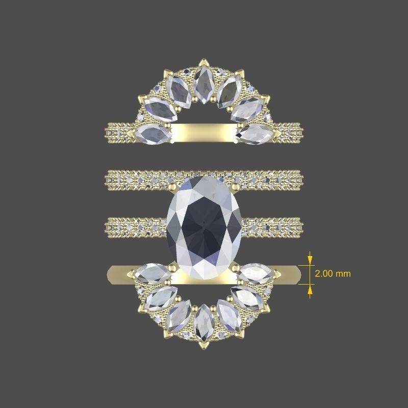 Solitaire ring with 3 band set in 17 US sizes 3D print model_12