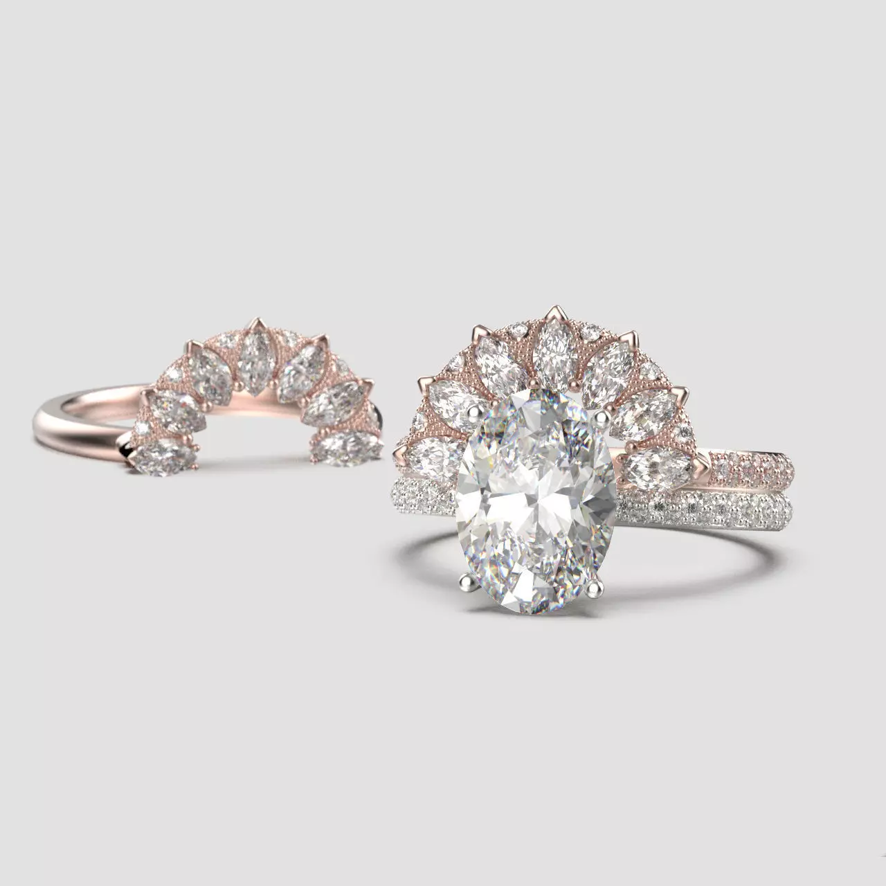 Solitaire ring with 3 band set in 17 US sizes 3D print model_0