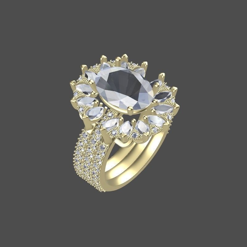 Solitaire ring with 3 band set in 17 US sizes 3D print model_16