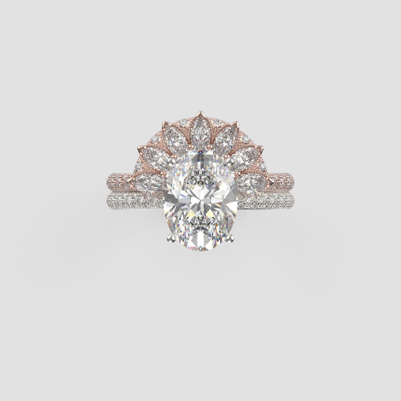 Solitaire ring with 3 band set in 17 US sizes 3D print model_3