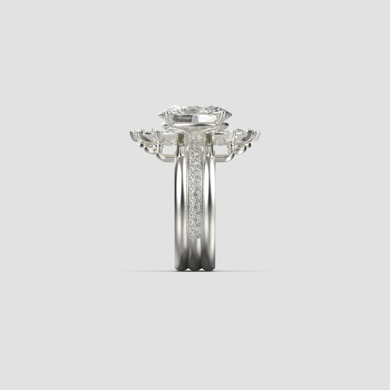 Solitaire ring with 3 band set in 17 US sizes 3D print model_5