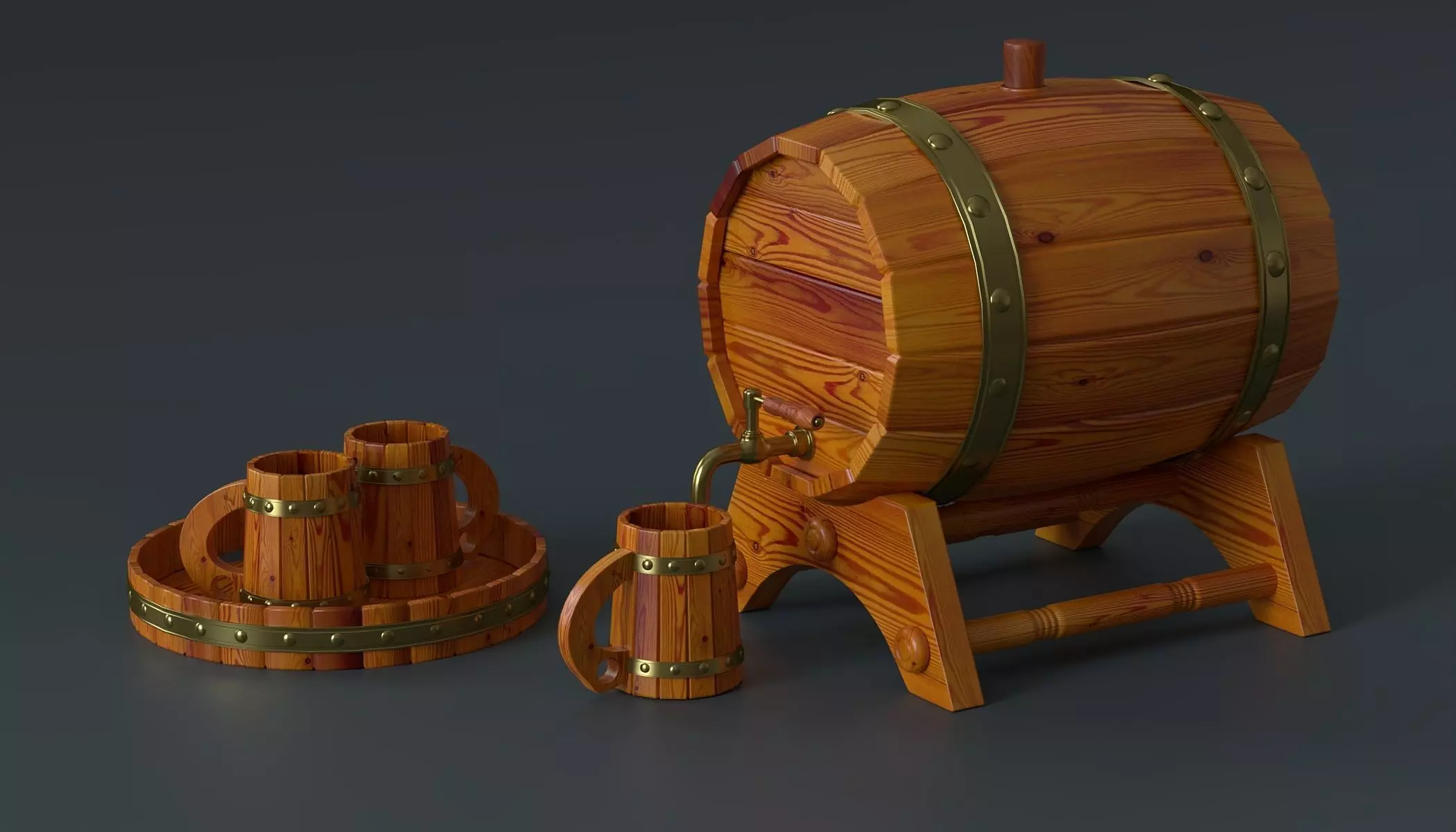Gift beer set made of wood 3D model