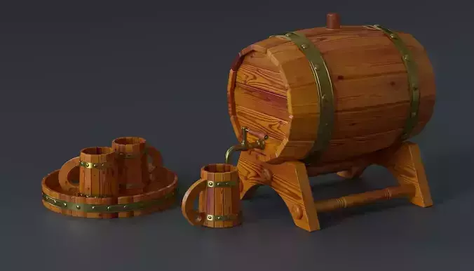 Gift beer set made of wood 3D model