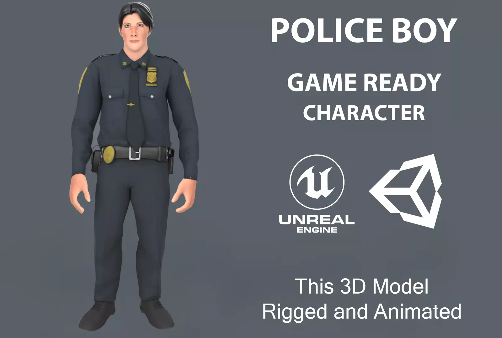 Police Boy Low-poly 3D model_0