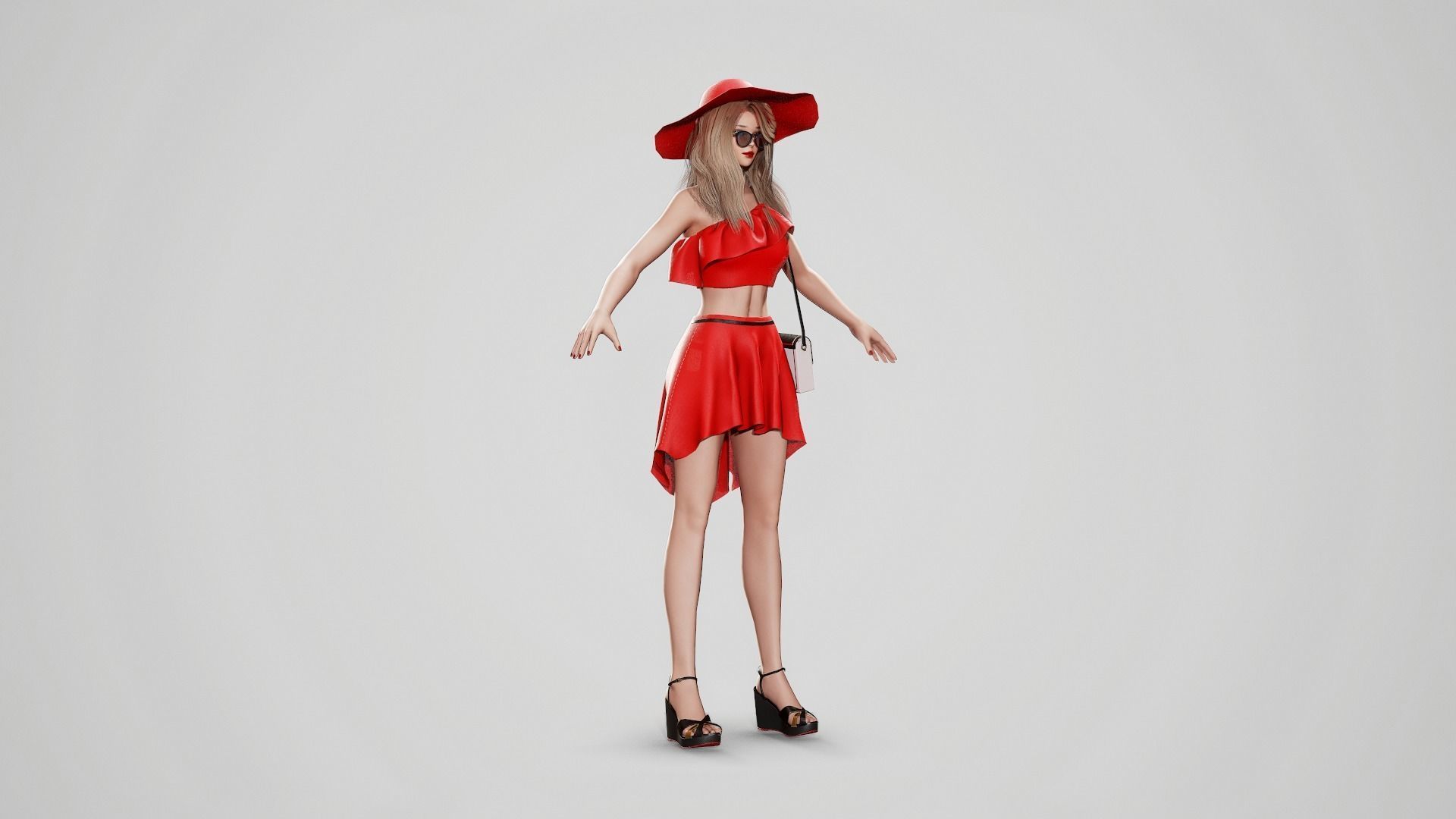 Girl In Top And Skirt Low-poly 3D model_3