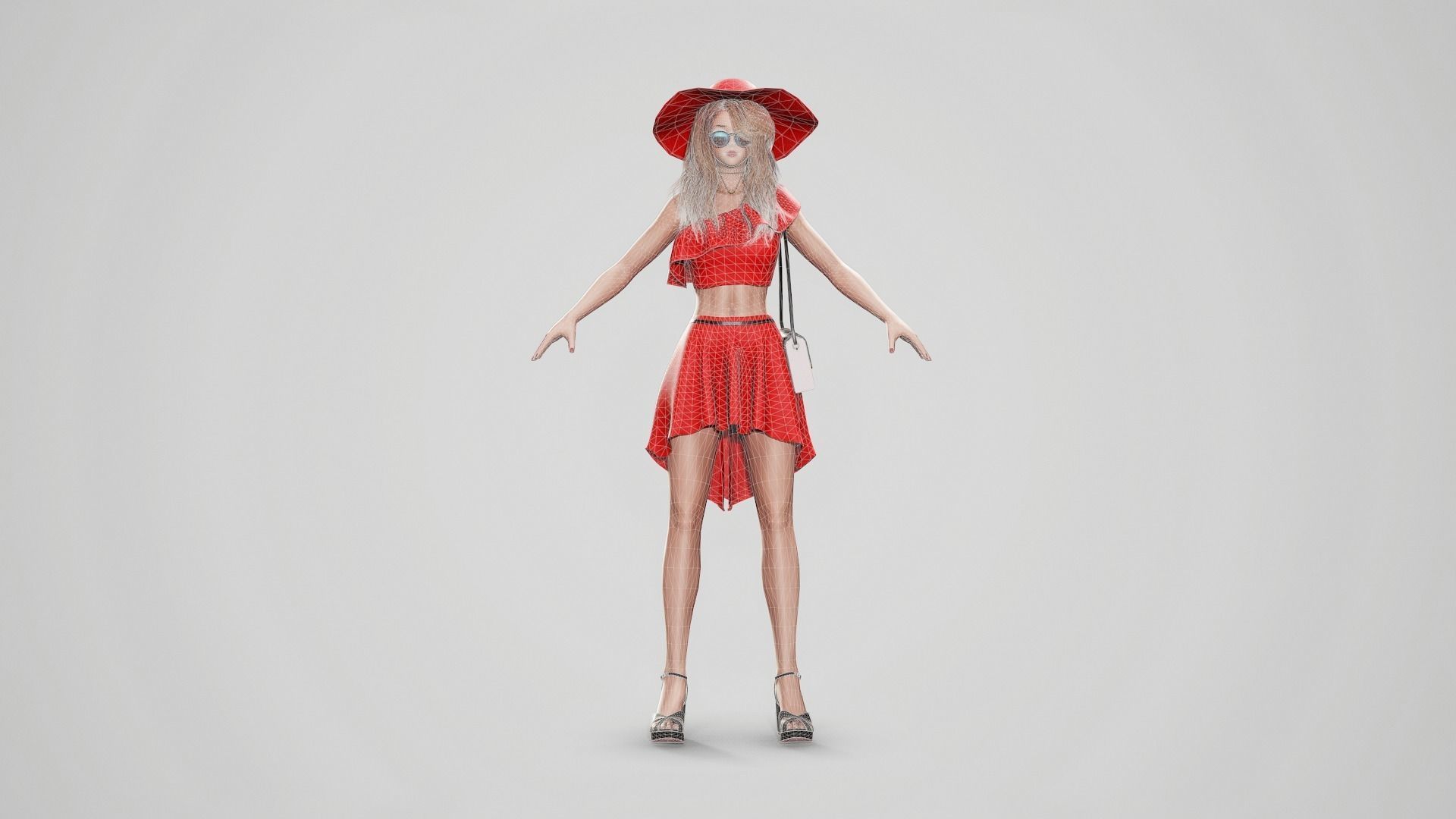 Girl In Top And Skirt Low-poly 3D model_8