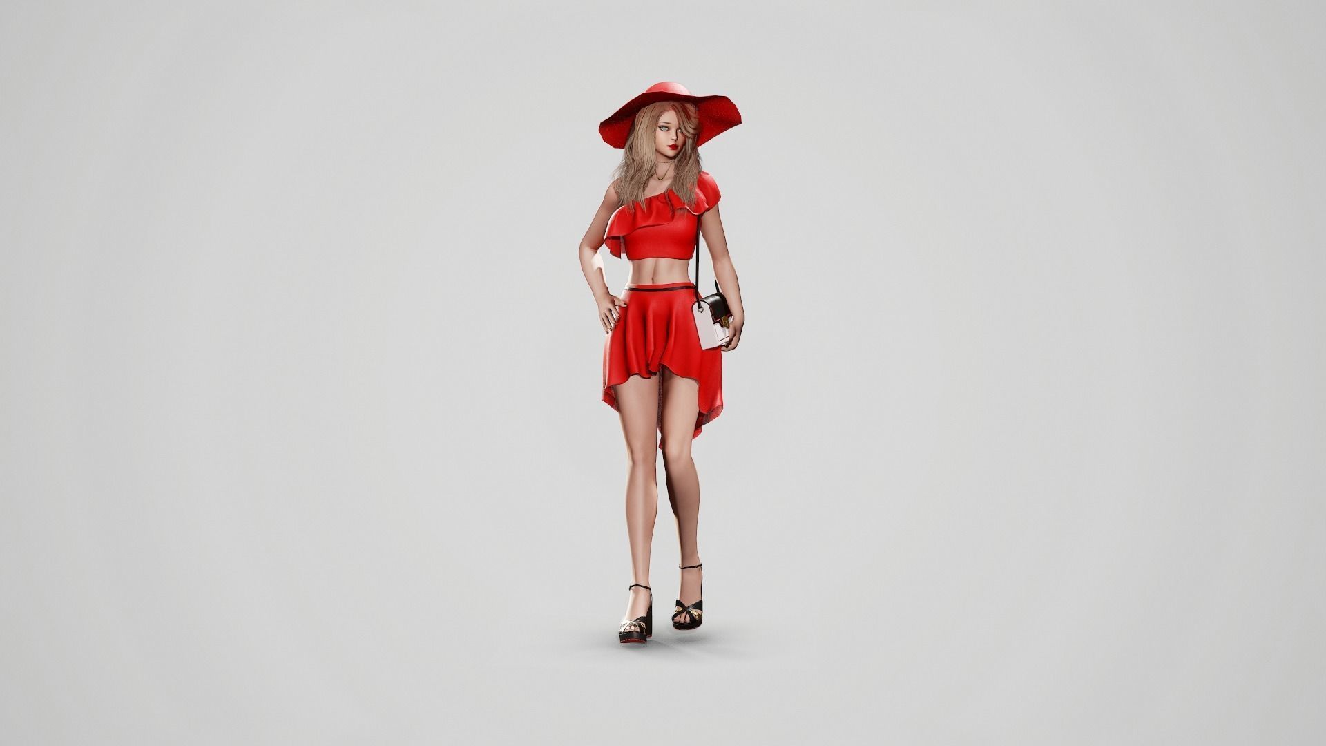 Girl In Top And Skirt Low-poly 3D model_13
