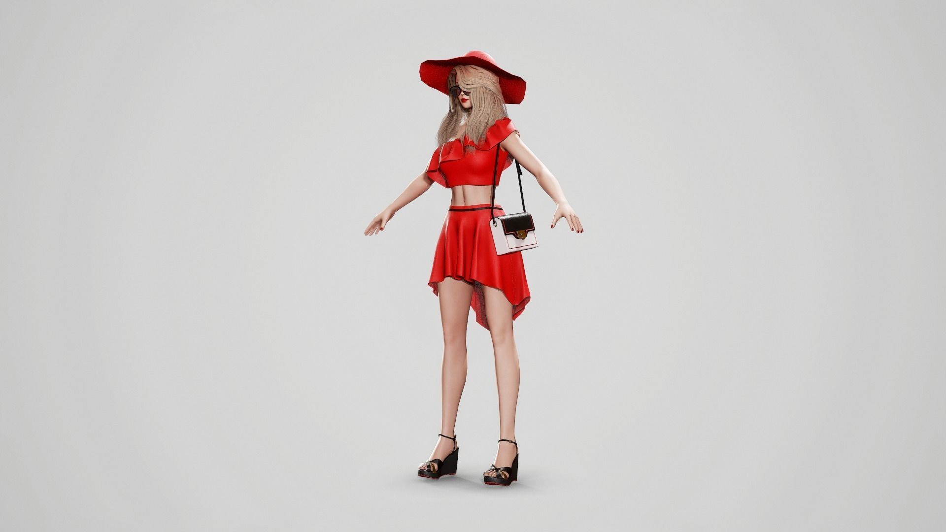 Girl In Top And Skirt Low-poly 3D model_6