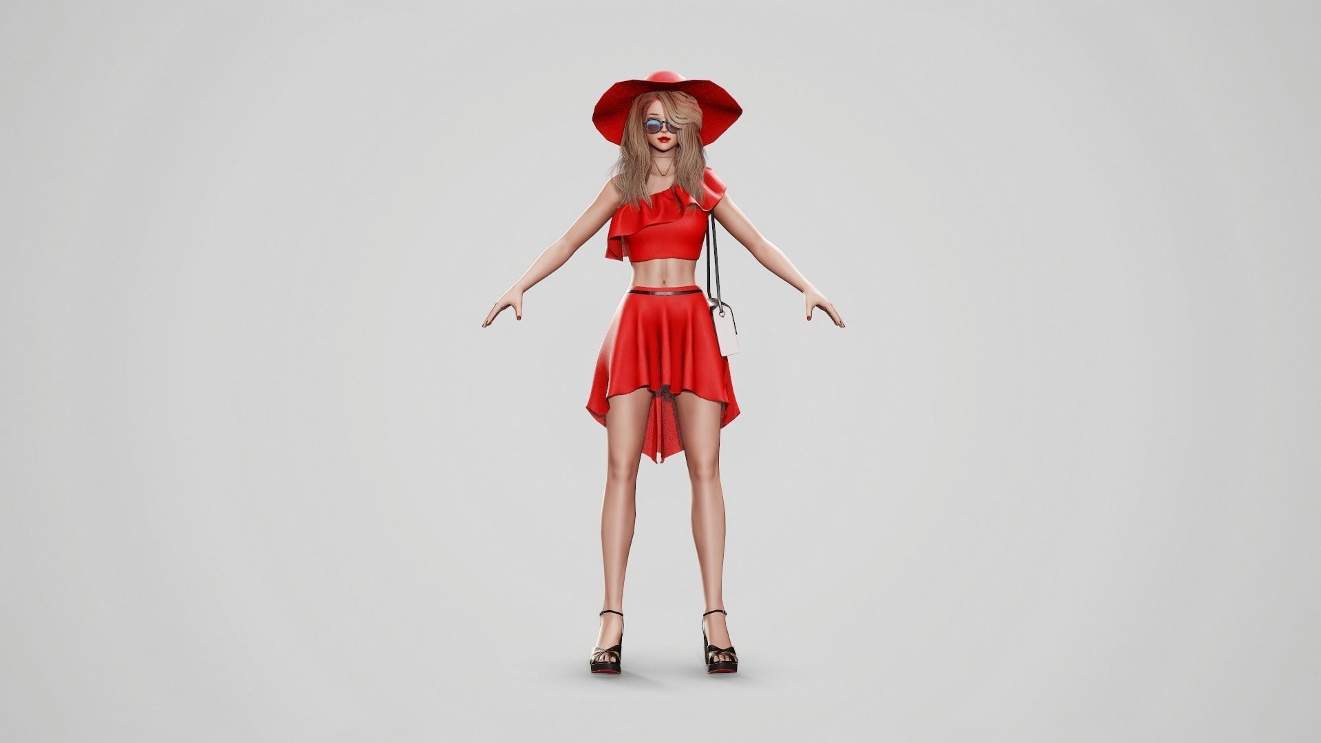Girl In Top And Skirt Low-poly 3D model_7