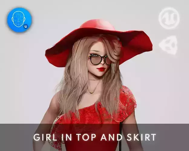 Girl In Top And Skirt Low-poly 3D model