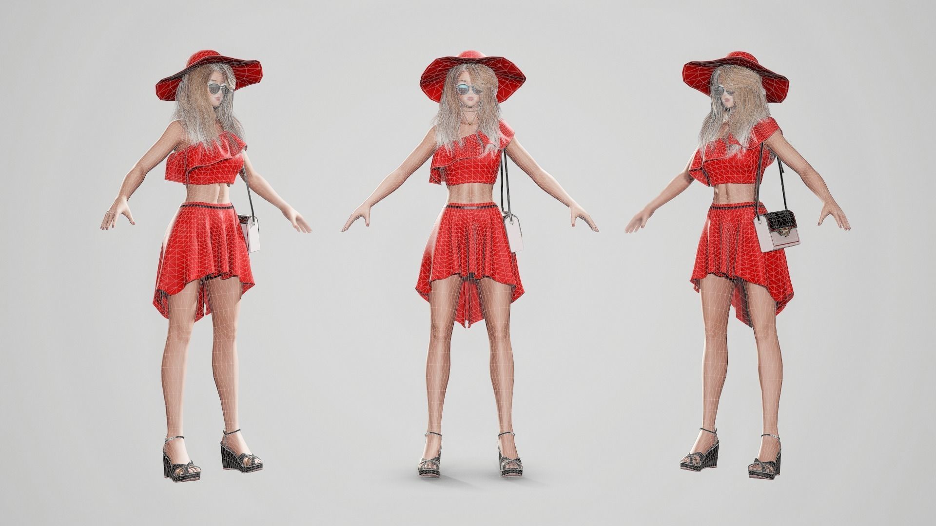 Girl In Top And Skirt Low-poly 3D model_12