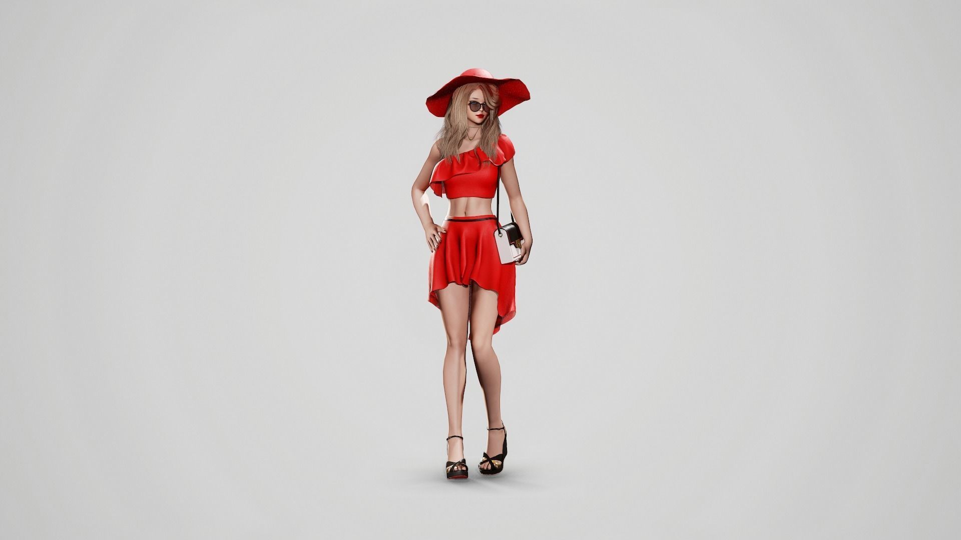 Girl In Top And Skirt Low-poly 3D model_15