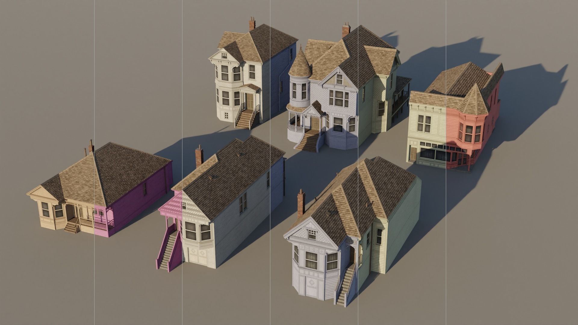American Queen Anne Houses - Classic US Pack Low-poly 3D model_2