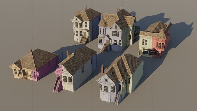 American Queen Anne Houses - Classic US Pack Low-poly 3D model 3