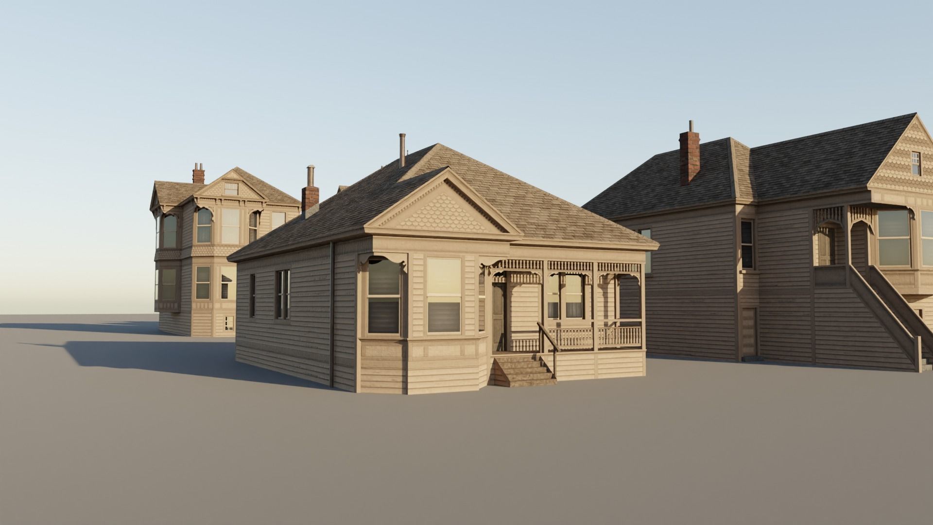American Queen Anne Houses - Classic US Pack Low-poly 3D model_5