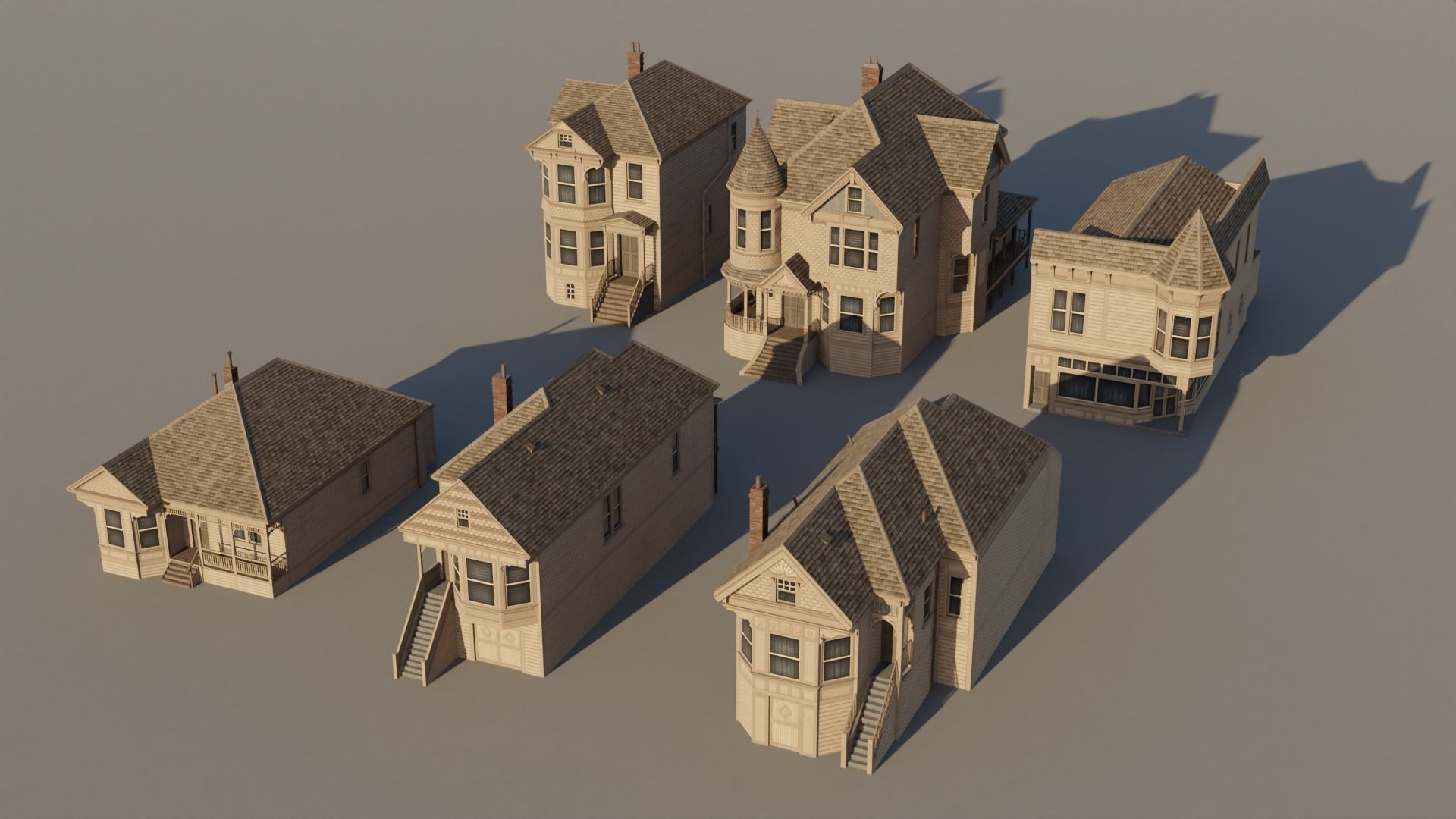 American Queen Anne Houses - Classic US Pack Low-poly 3D model_10