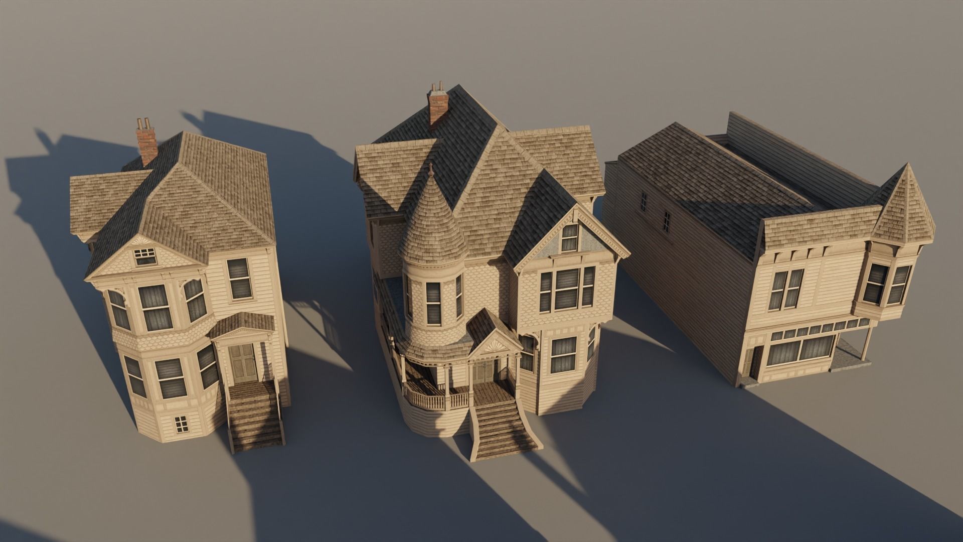 American Queen Anne Houses - Classic US Pack Low-poly 3D model_4