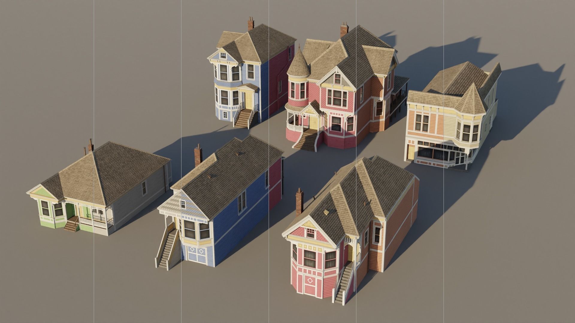 American Queen Anne Houses - Classic US Pack Low-poly 3D model_3