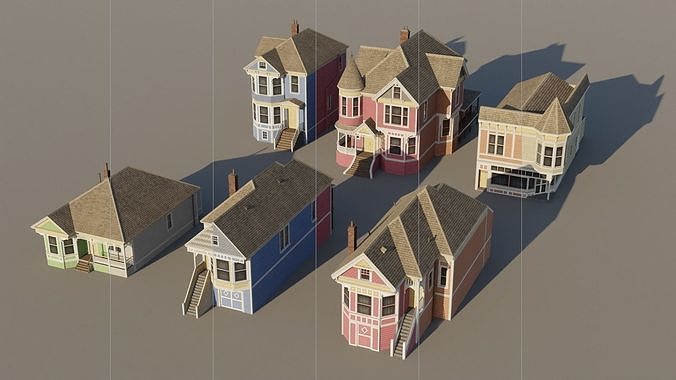 American Queen Anne Houses - Classic US Pack Low-poly 3D model 4