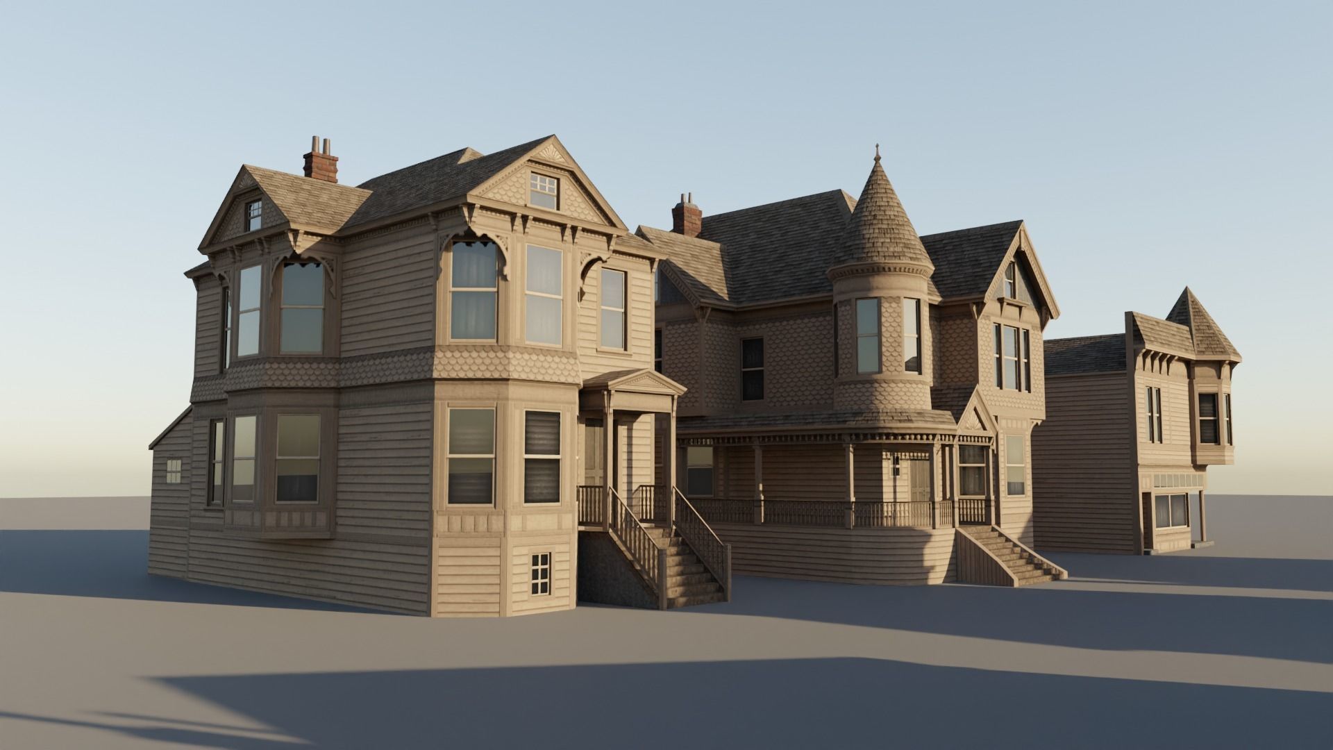 American Queen Anne Houses - Classic US Pack Low-poly 3D model_9