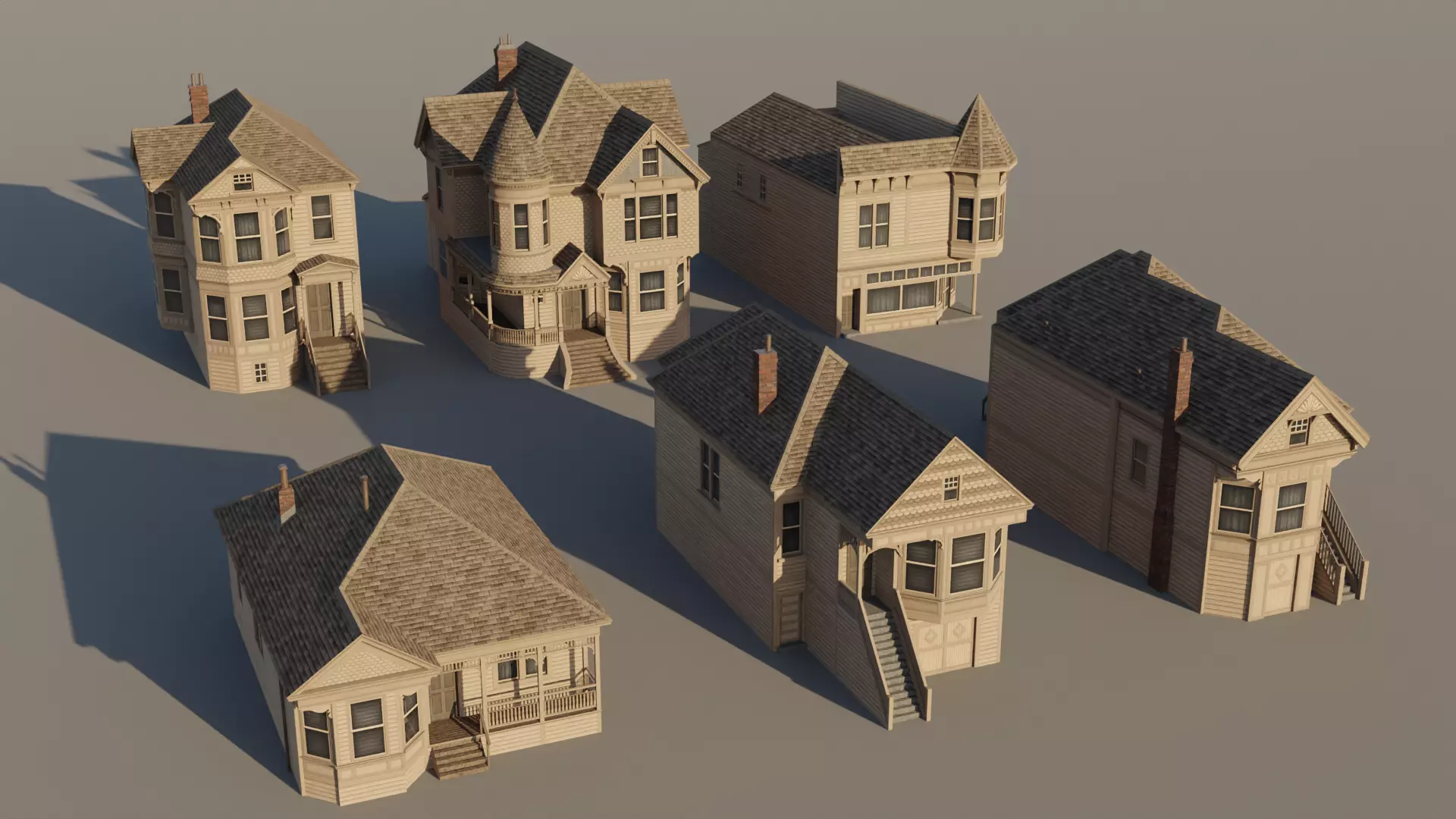 American Queen Anne Houses - Classic US Pack Low-poly 3D model_0