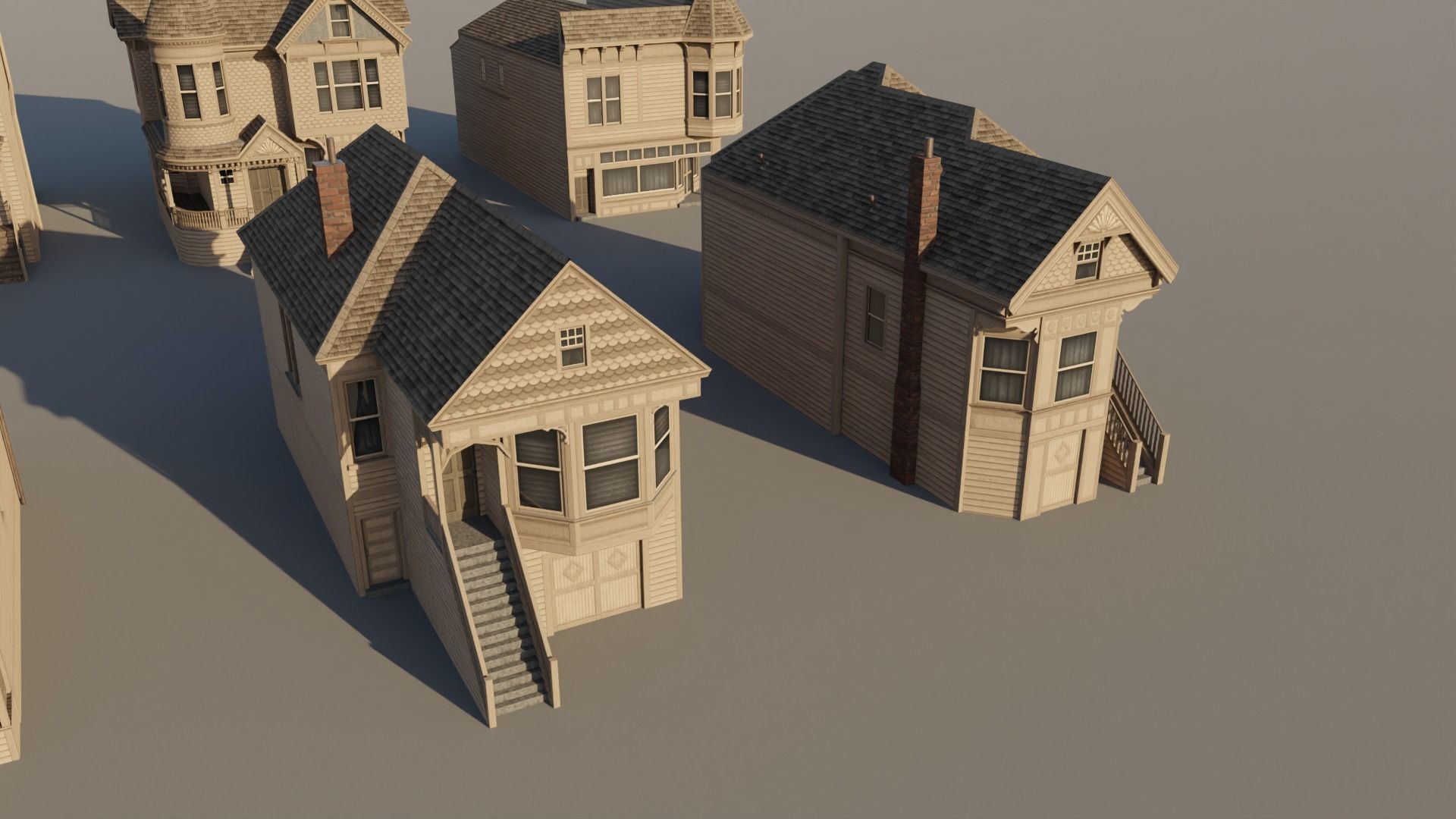 American Queen Anne Houses - Classic US Pack Low-poly 3D model_7