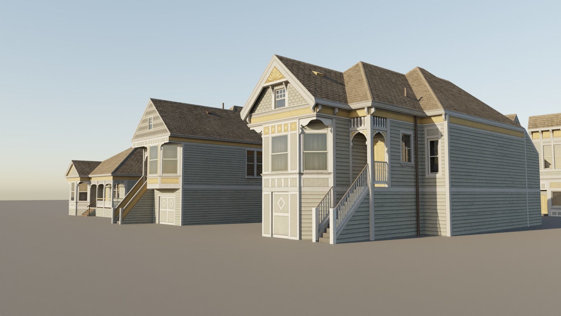 American Queen Anne Houses - Classic US Pack Low-poly 3D model_6