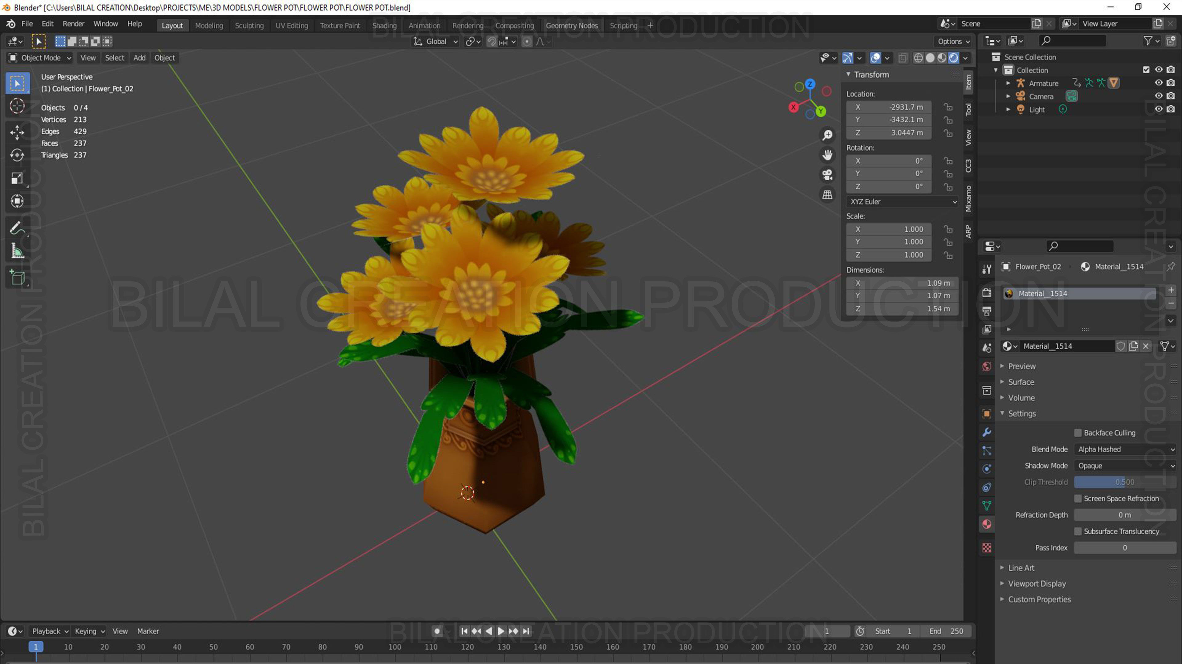 FLOWER POT Low-poly 3D model_14