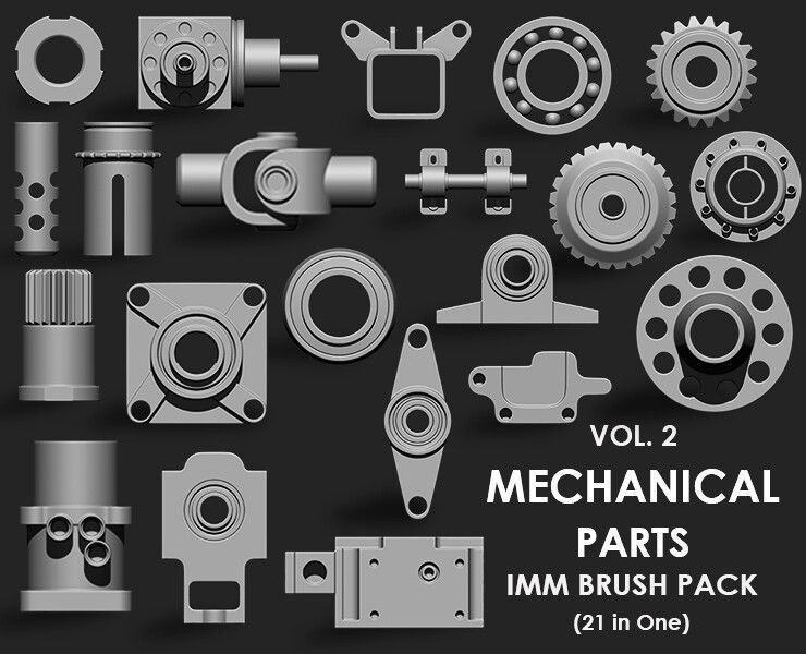 MECHANICAL PARTS MEGA PACK 4 IN ONE 87 BRUSHES 3D model_2