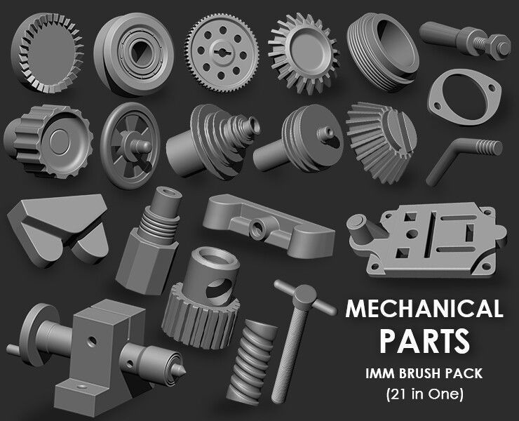 MECHANICAL PARTS MEGA PACK 4 IN ONE 87 BRUSHES 3D model_1