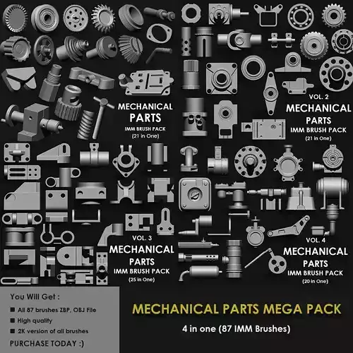 MECHANICAL PARTS MEGA PACK 4 IN ONE  87 BRUSHES 3D model