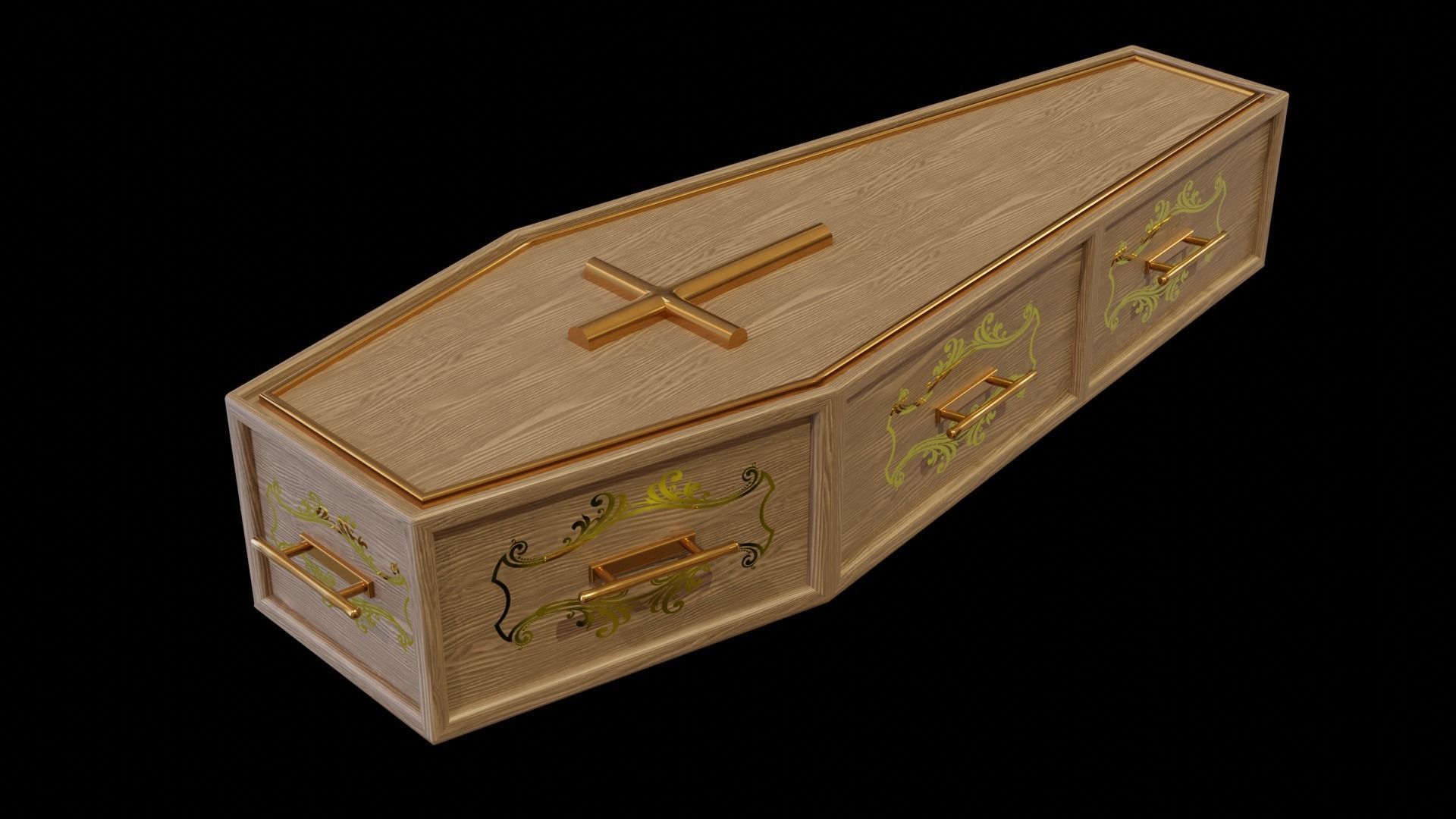 Coffin wooden Low-poly 3D model_10
