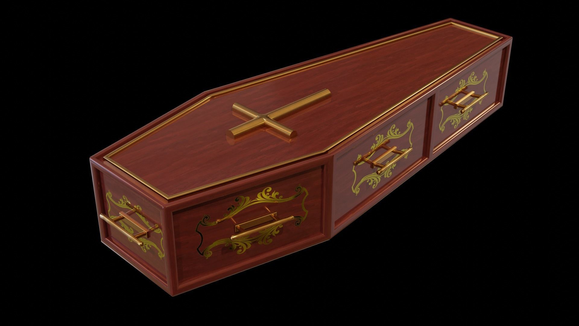 Coffin wooden Low-poly 3D model_5