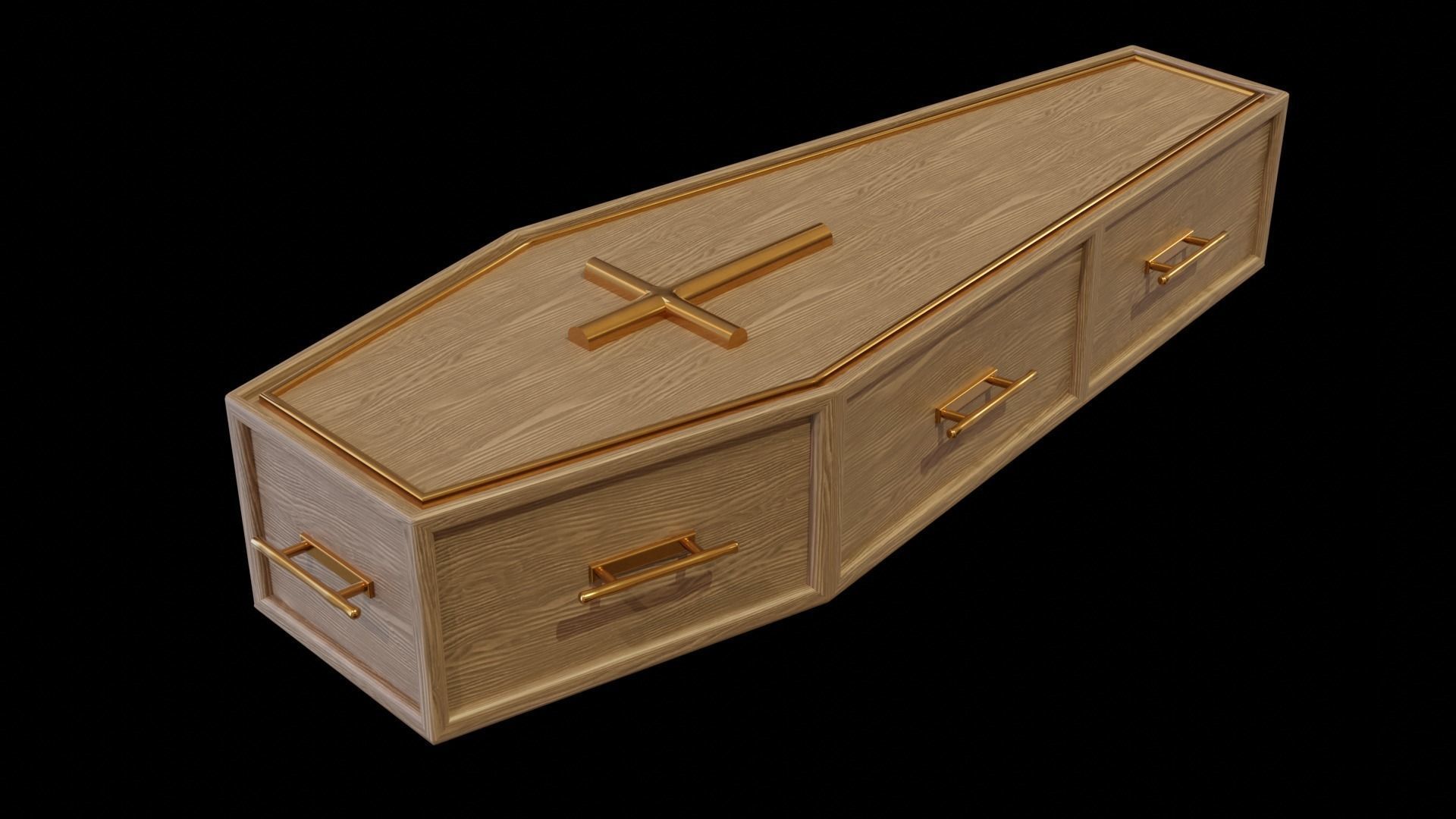 Coffin wooden Low-poly 3D model_3