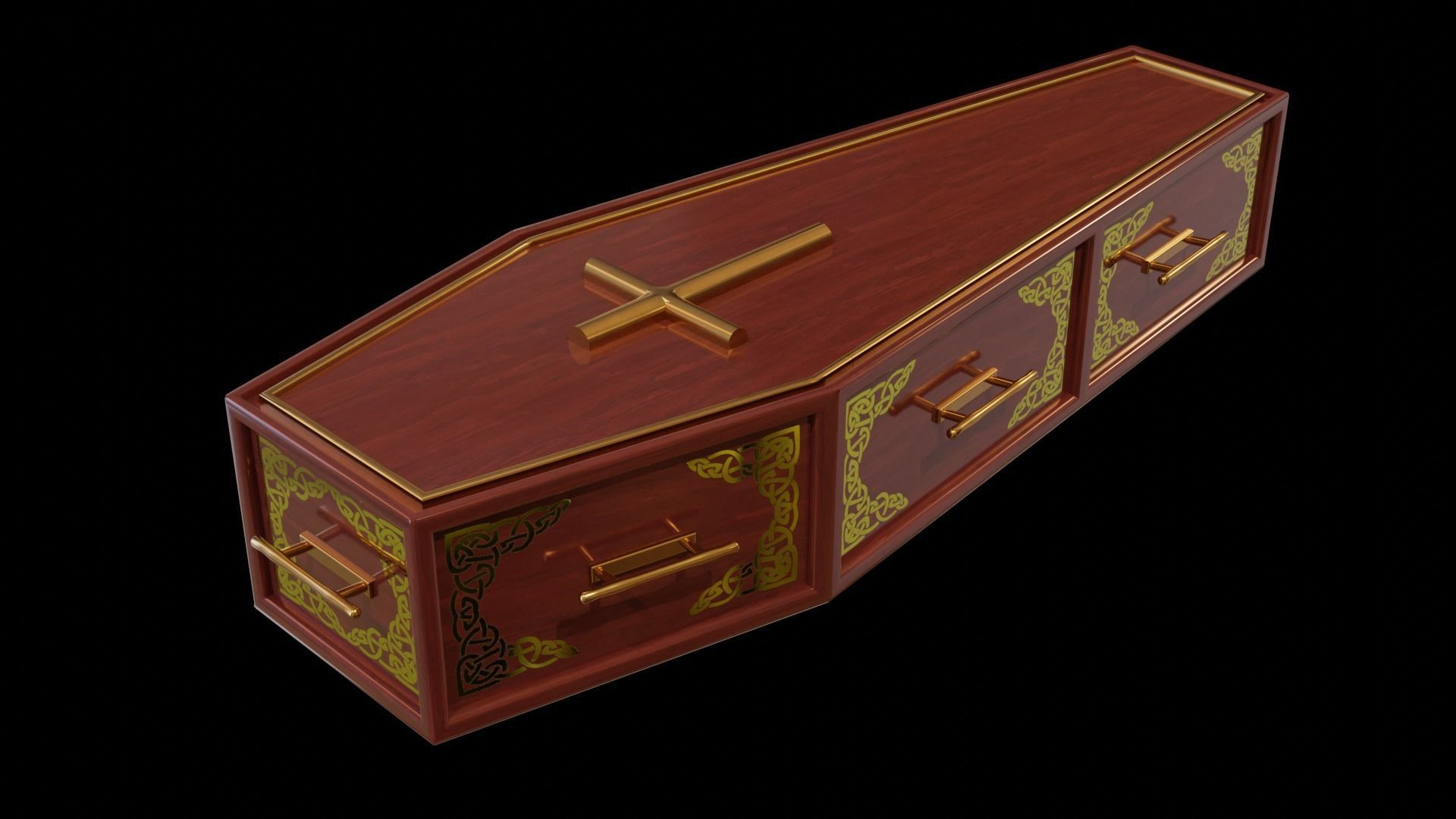 Coffin wooden Low-poly 3D model_6