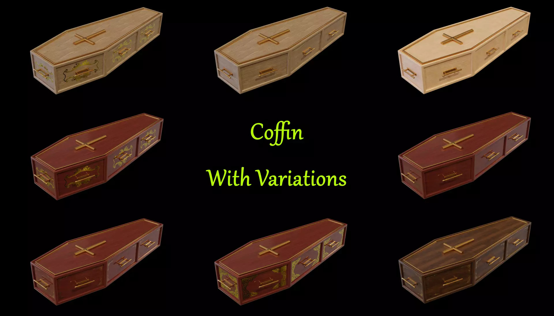 Coffin wooden Low-poly 3D model_0