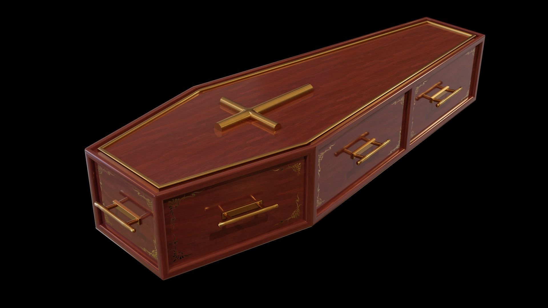 Coffin wooden Low-poly 3D model_8
