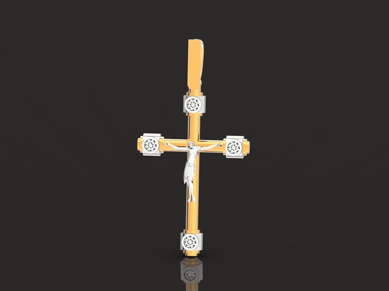 stylish pendant cross with jesus and diamond stones 3D print model_5
