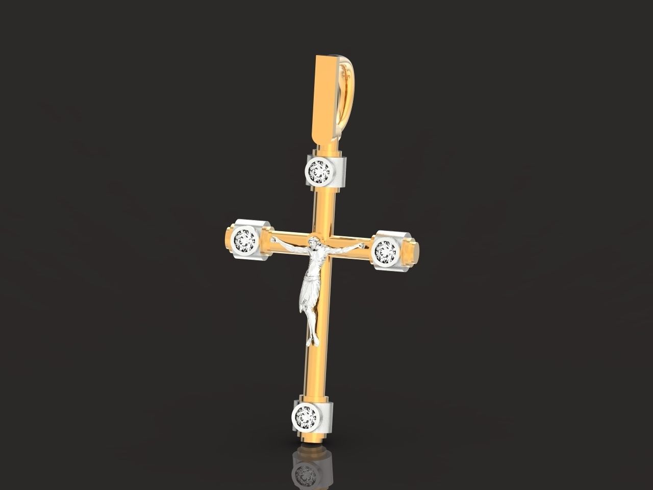 stylish pendant cross with jesus and diamond stones 3D print model_22
