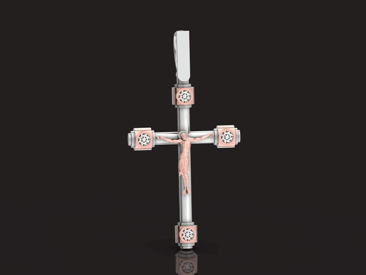 stylish pendant cross with jesus and diamond stones 3D print model_9