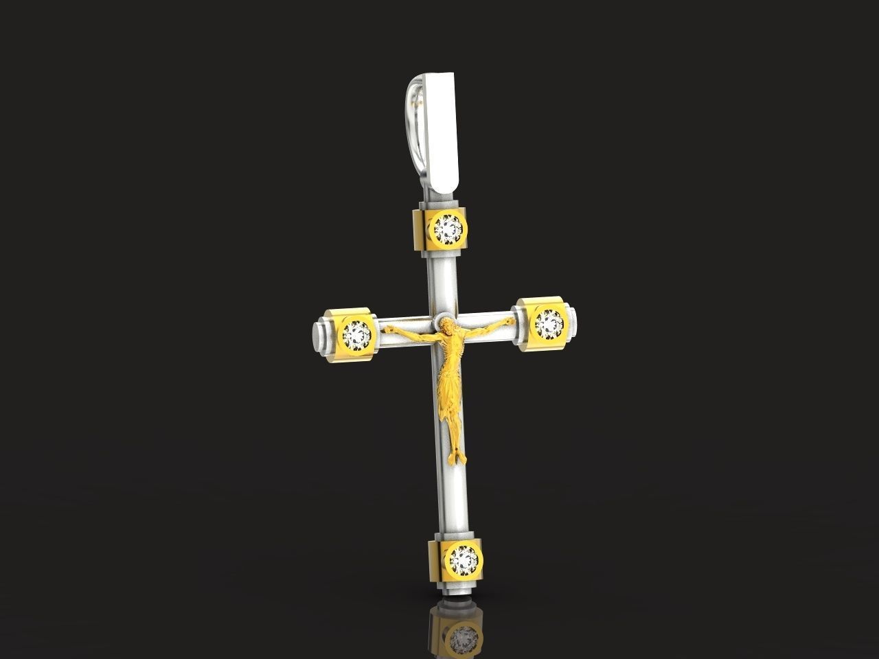 stylish pendant cross with jesus and diamond stones 3D print model_10