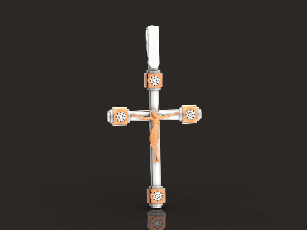 stylish pendant cross with jesus and diamond stones 3D print model_12