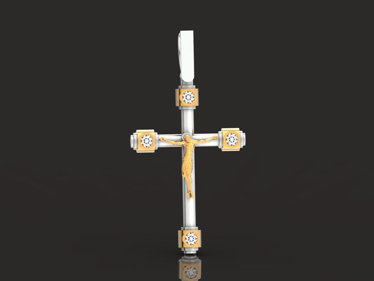 stylish pendant cross with jesus and diamond stones 3D print model_7