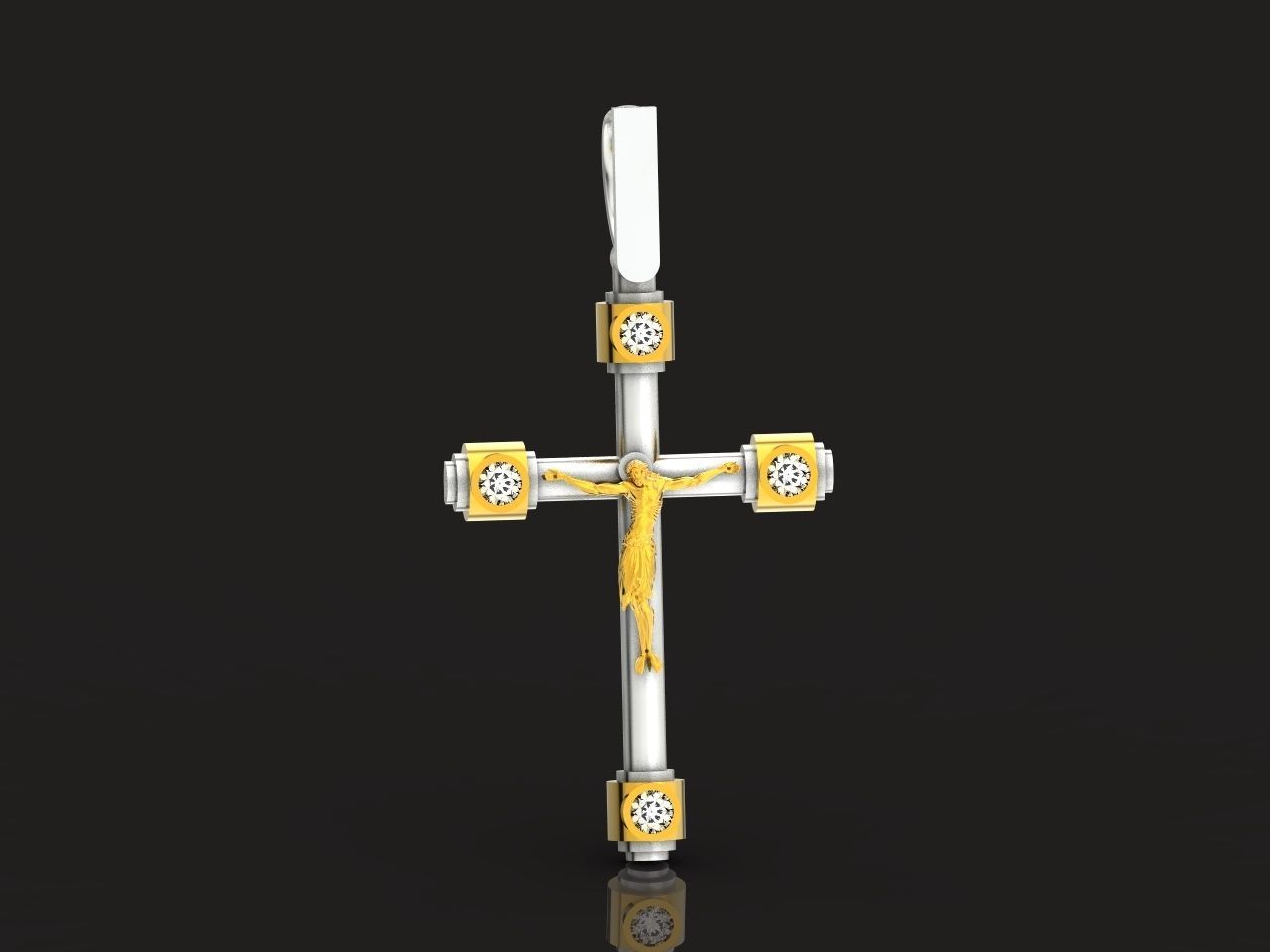 stylish pendant cross with jesus and diamond stones 3D print model_14