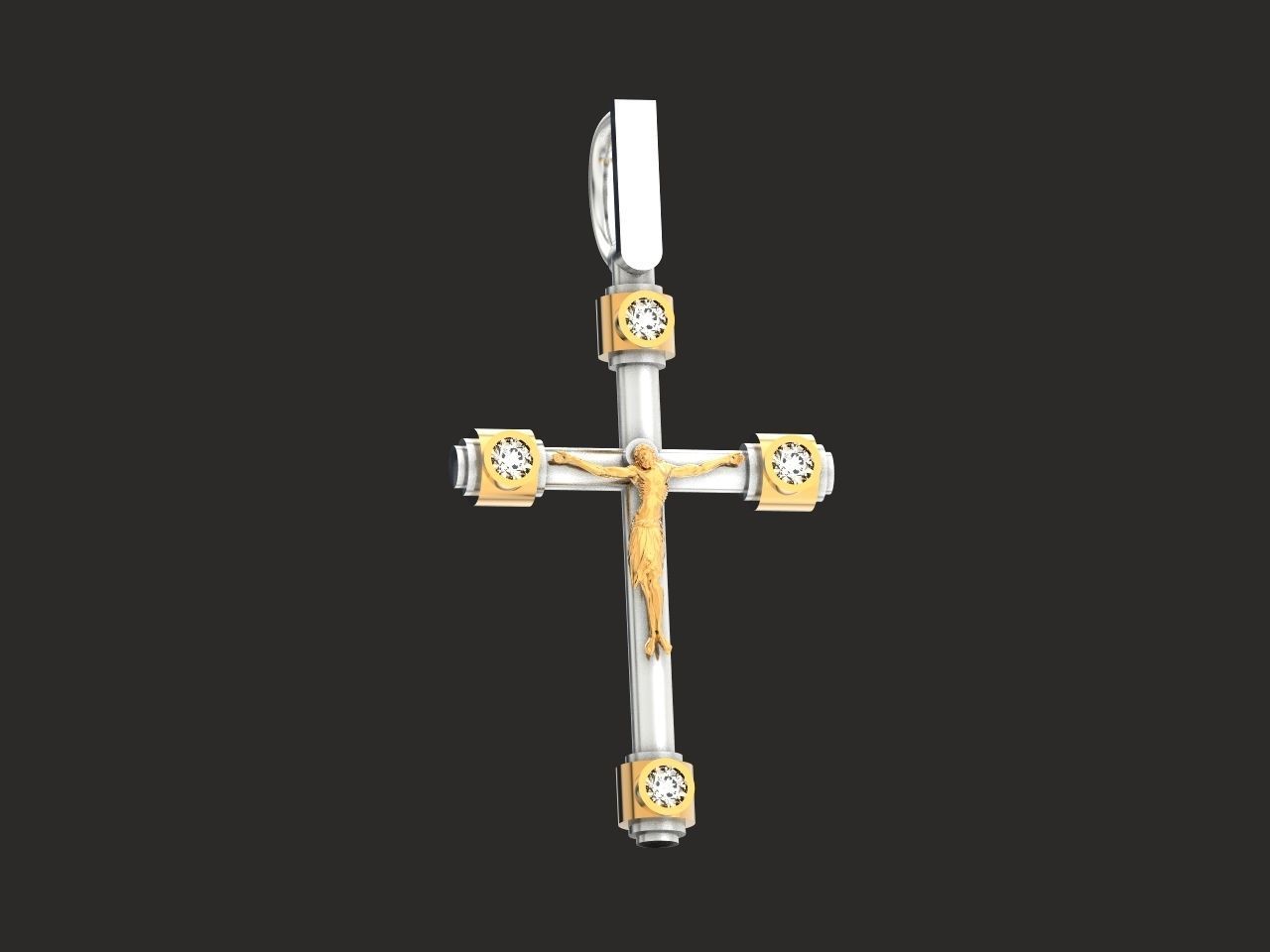 stylish pendant cross with jesus and diamond stones 3D print model_6
