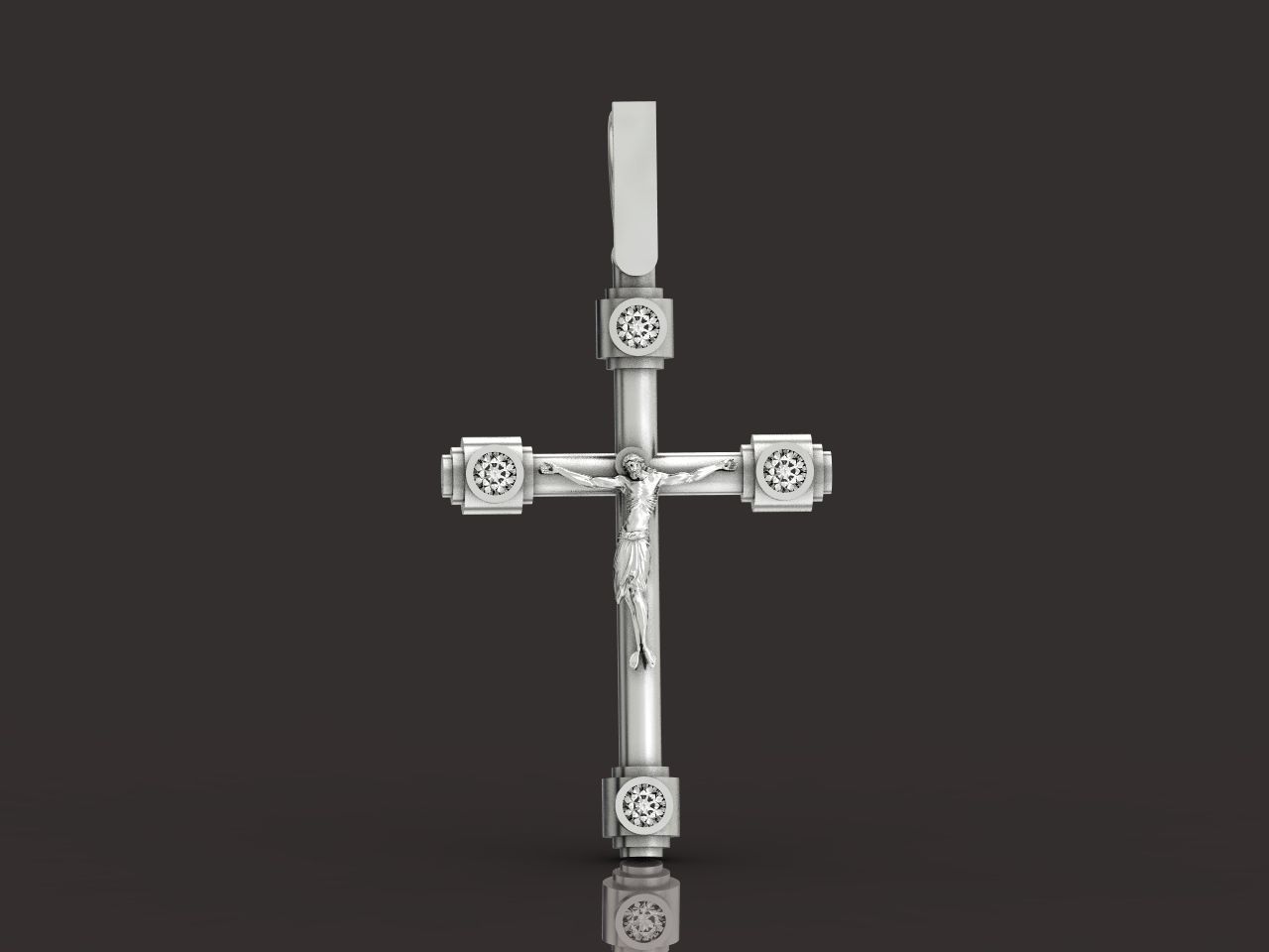 stylish pendant cross with jesus and diamond stones 3D print model_1