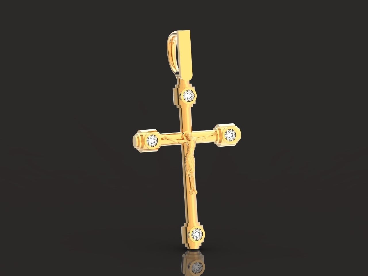 stylish pendant cross with jesus and diamond stones 3D print model_21