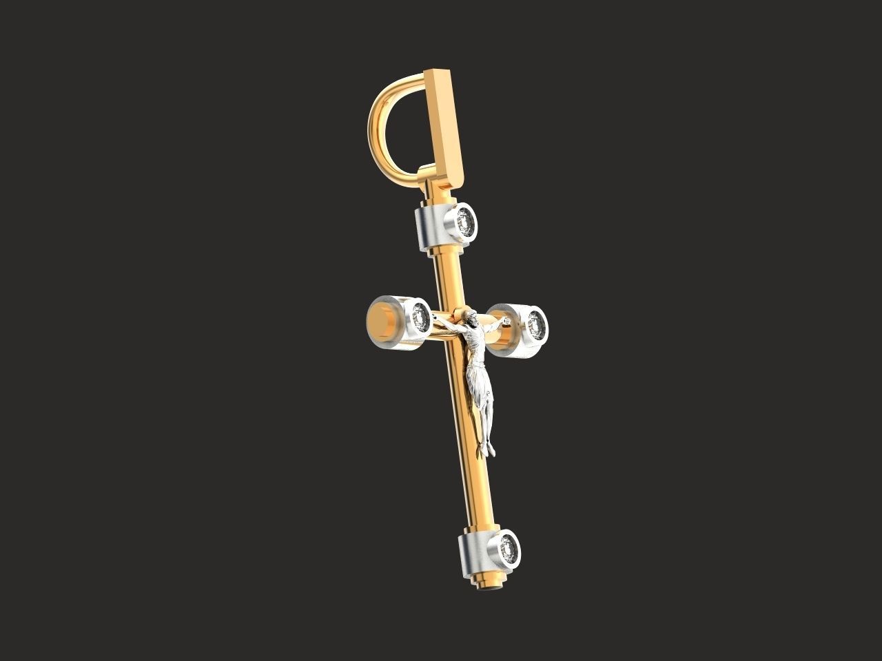stylish pendant cross with jesus and diamond stones 3D print model_4