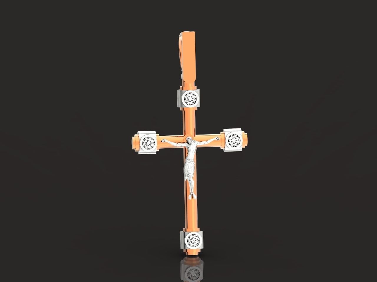 stylish pendant cross with jesus and diamond stones 3D print model_13